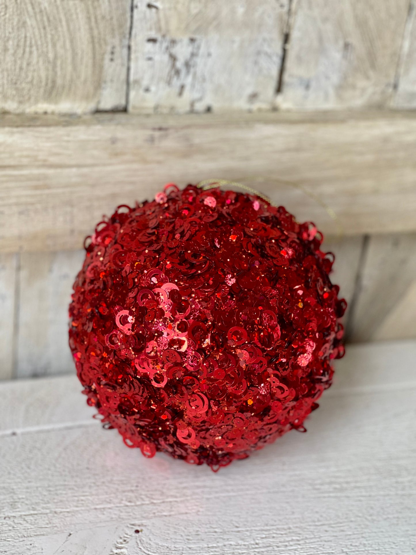6 Inch Red Sequin Glitter Ornament Ball