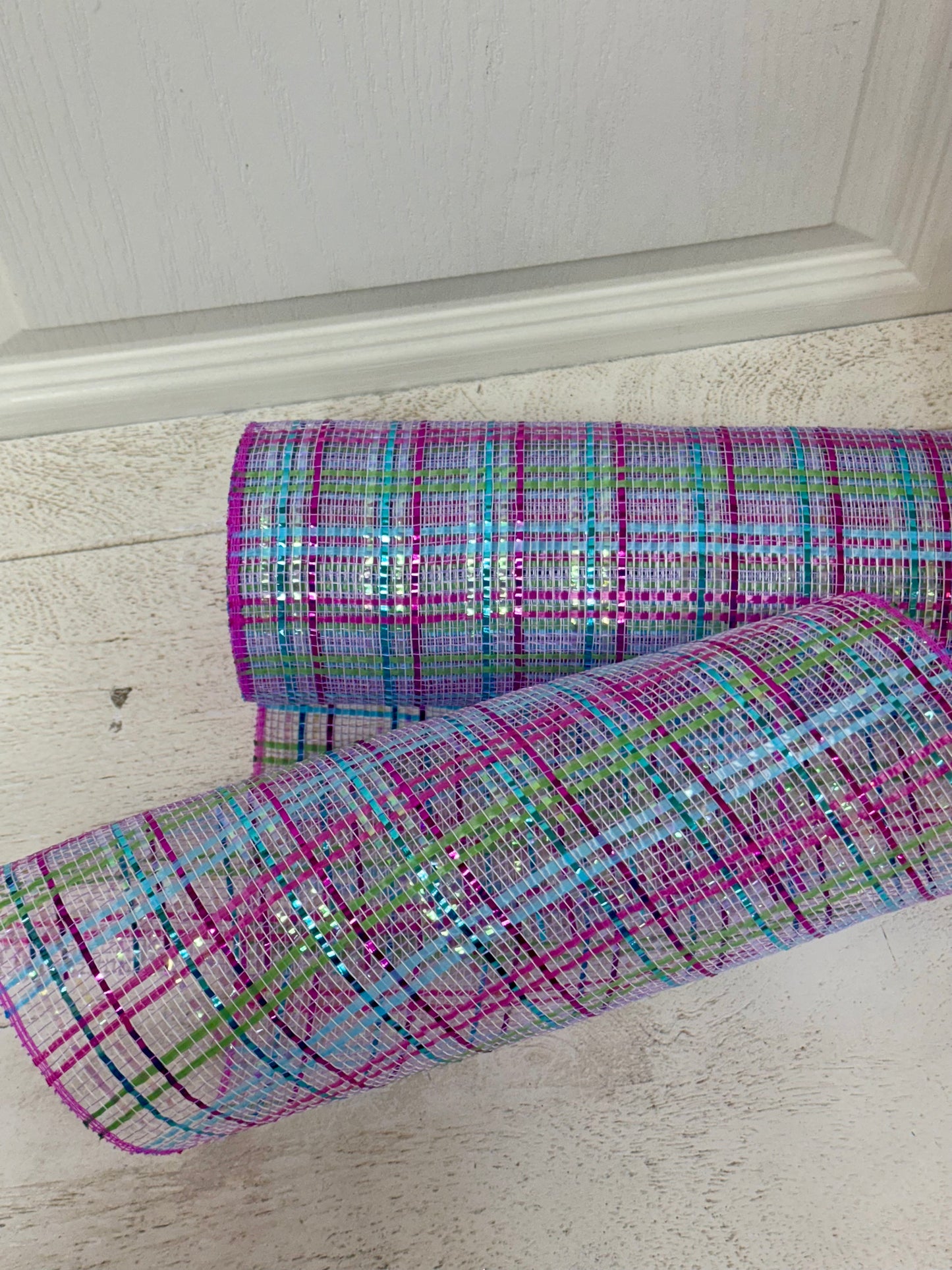 10 Inch By 10 Yard Lavender Pink Turquoise Lime Foil Plaid Netting