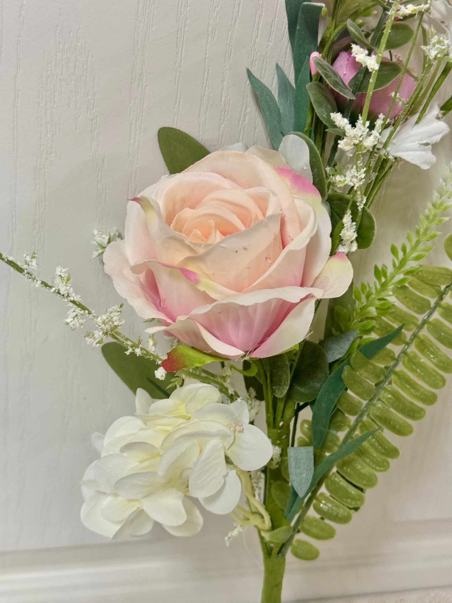 19 Inch Pink And Cream Rose Hydrangea Flower Spray