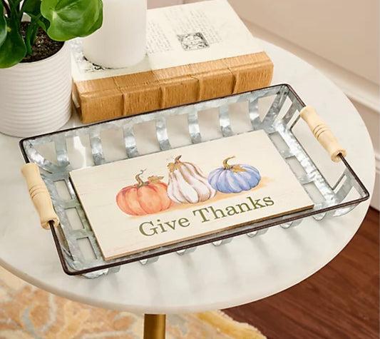 Home Reflections 13 Inch Galvanized Decorative Harvest Tray Give Thanks