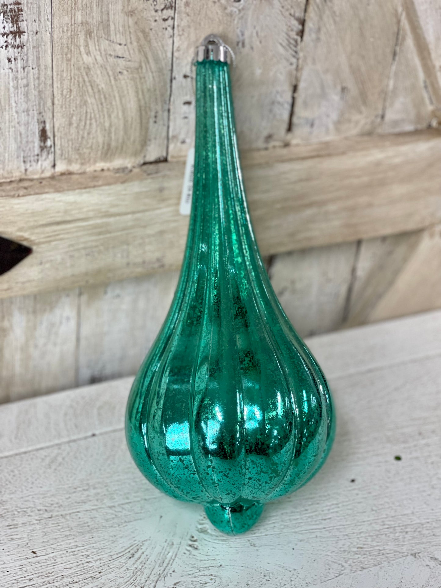 12.5 Inch Shiny Turquoise Antique Look Slender Teardrop Ornament