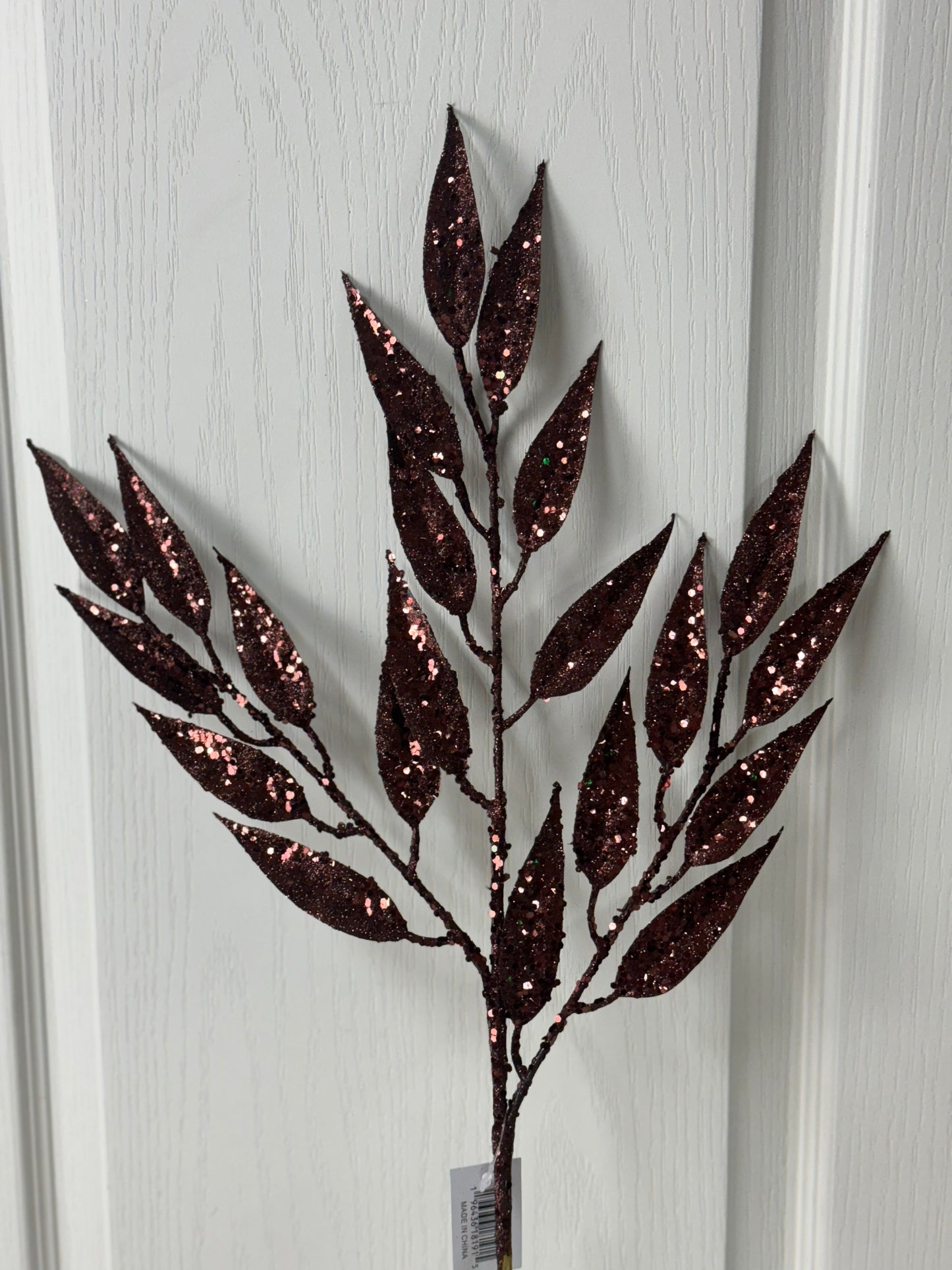 28 Inch Long Brown Glitter Leaf Spray