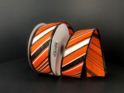 1.5 Inch By 10 Yard Orange And Black Striped Ribbon