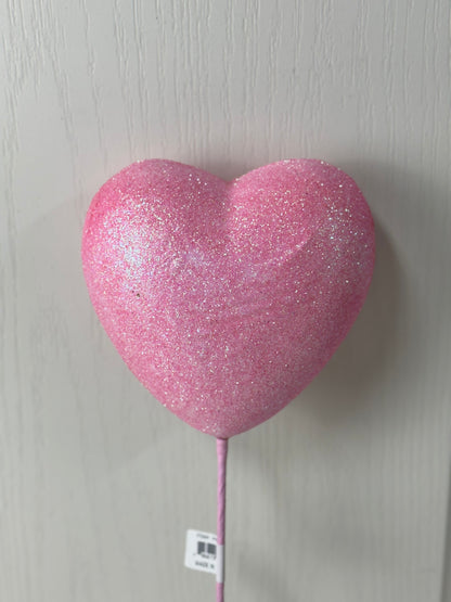 20 Inch Pink Glittered Heart Pick