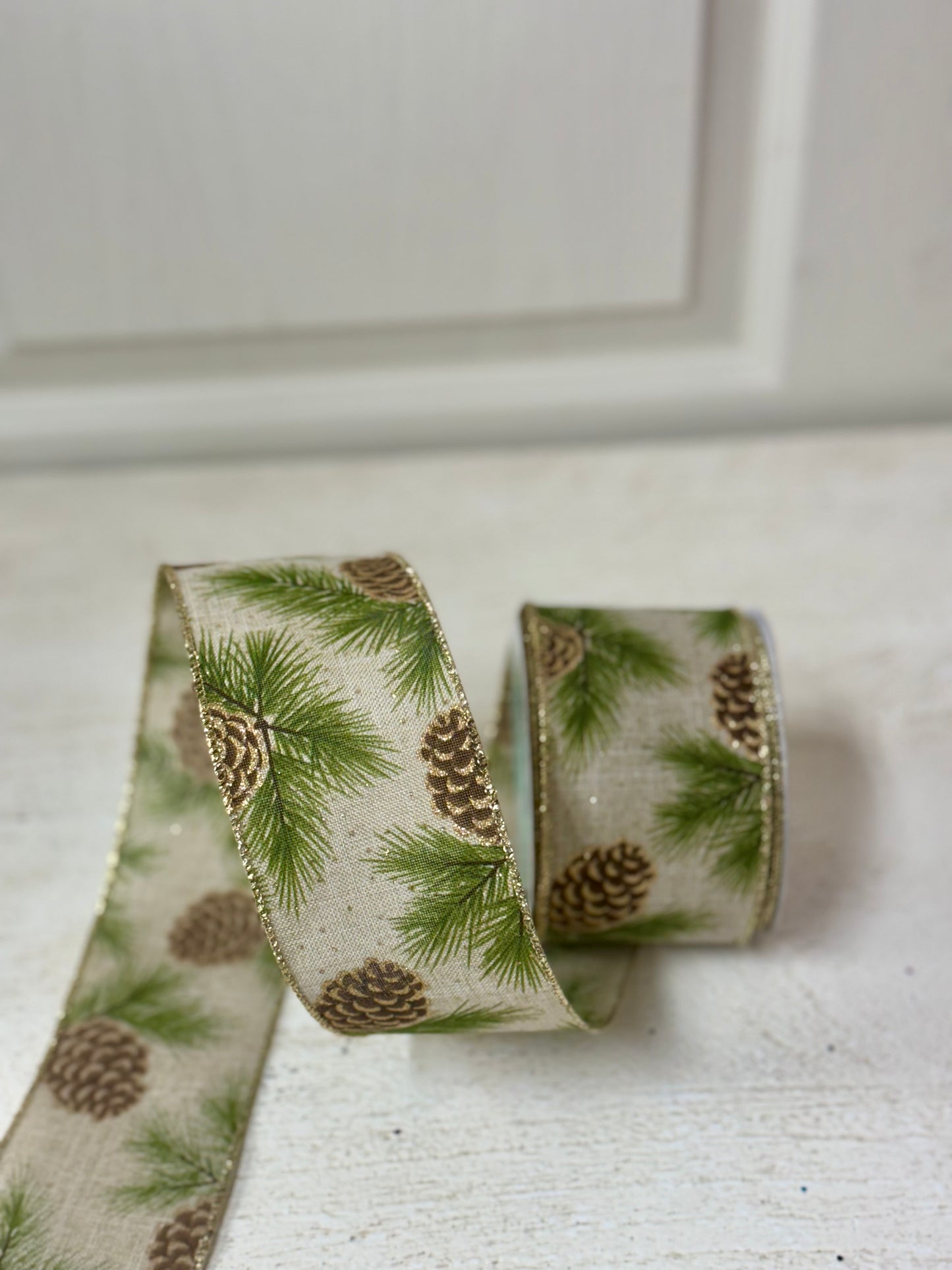 2.5 Inch By 10 Yard Pinecones And Pine Needles Ribbon