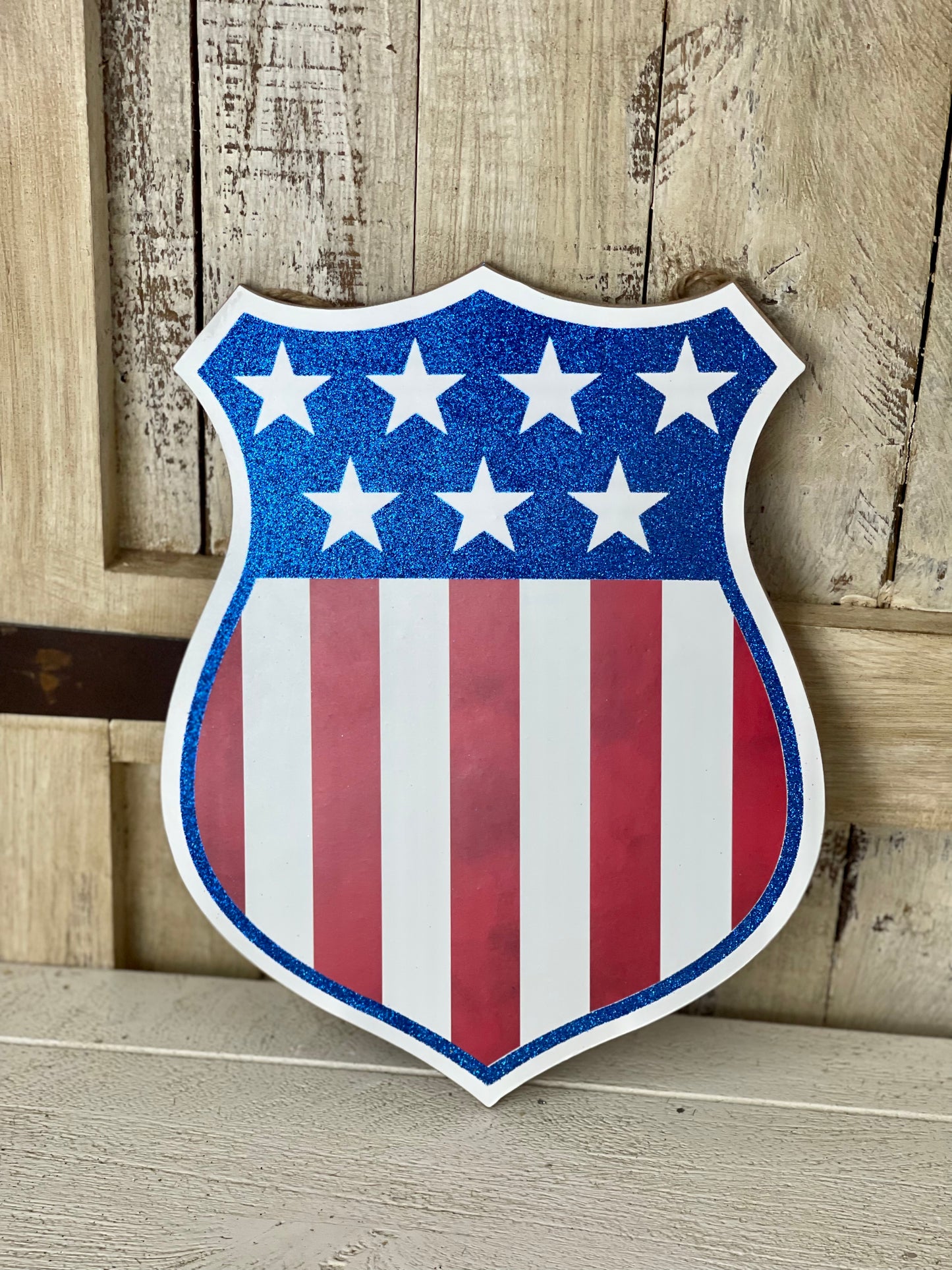 American Flag Badge Wooden Sign
