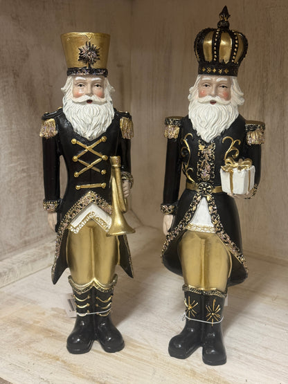 10 Inch Black And Gold Santa Soldiers With Horn And Package Two Styles