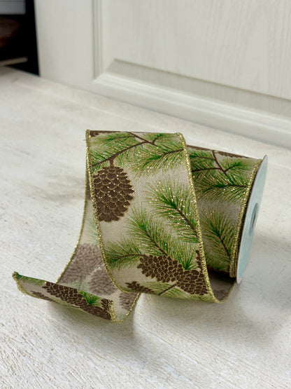 2.5 Inch By 10 Yard Pinecone Branches Ribbon
