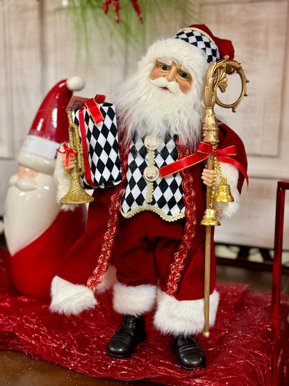 20 Inch Fabric Santa With Diamond Check Jacket