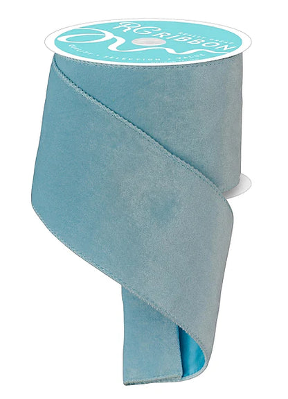 4 Inch By 10 Yard Ice Blue Deluxe Velvet With Satin Backing Ribbon
