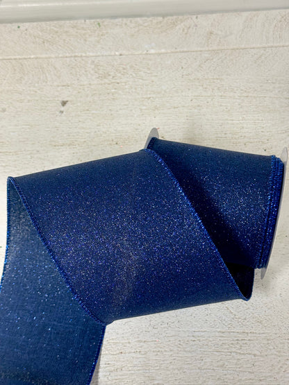 4 Inch By 10 Yard Navy Blue Fine Glitter Ribbon