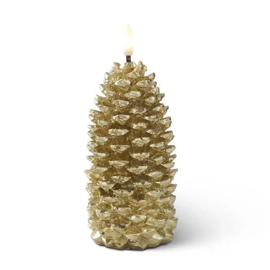 6.75 Inch Gold Wax LED Pinecone Flicker Flame Candle With Timer