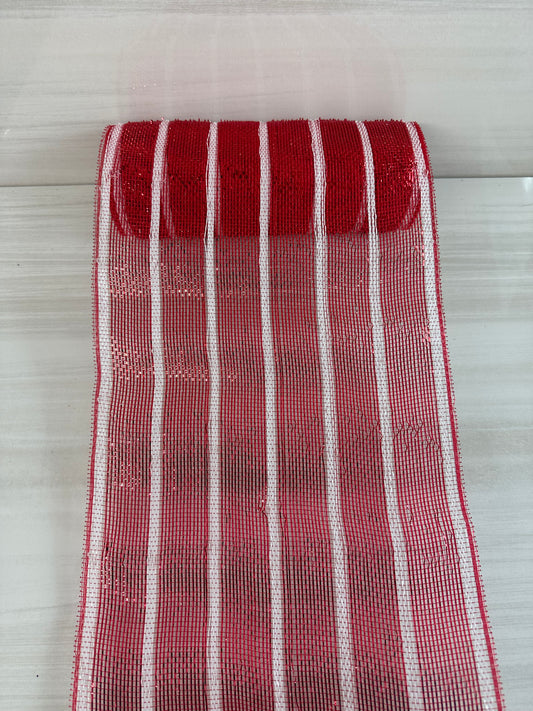 10 Inch By 10 Yards Red And White Metallic Stripe