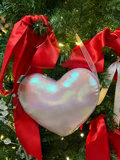 7 Inch Pink Metallic Plush Heart Ornament