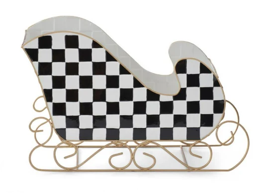 Set Of Two Black And White Checker Metal Sleighs