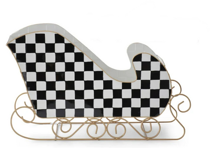 Set Of Two Black And White Checker Metal Sleighs