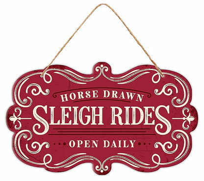 11.5 Inch Horse Sleigh Rides Metal Sign