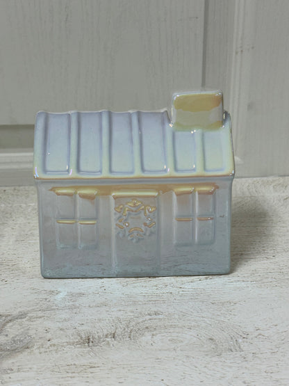 5 Inch Iridescent Ceramic House With Snowflake