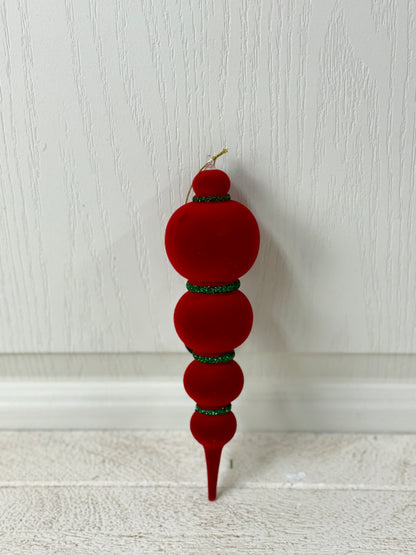 8 Inch Red And Emerald Fascinating Felt Finial Ornament