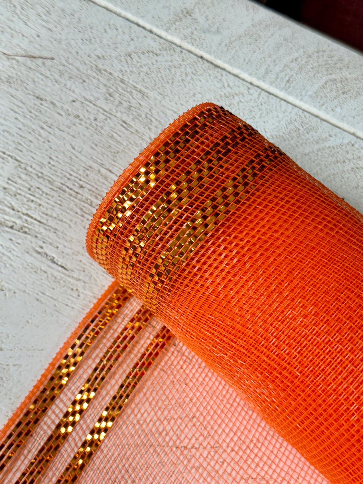 10 Inch By 10 Yard Orange With Orange Foil Mesh