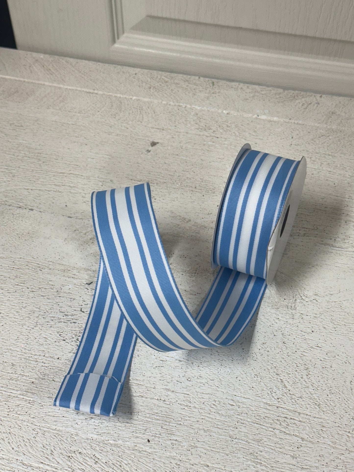 1.5 Inch By 10 Yard Baby Blue And White Striped Ribbon