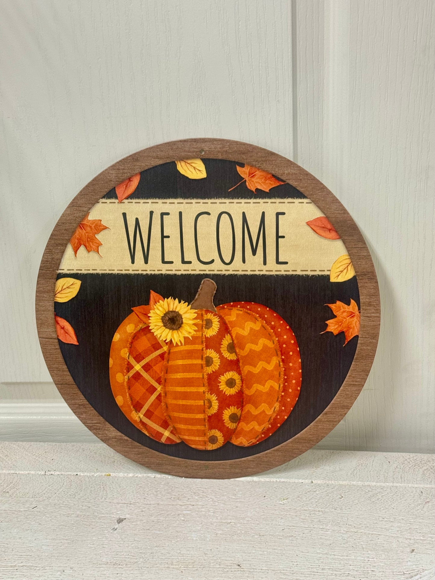 12 Inch Welcome Quilted Patch Pumpkin Metal Sign