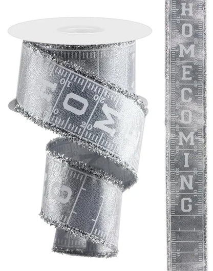 2.5 Inch By 10 Yard Silver And White Football Homecoming With Tinsel Edge Ribbon