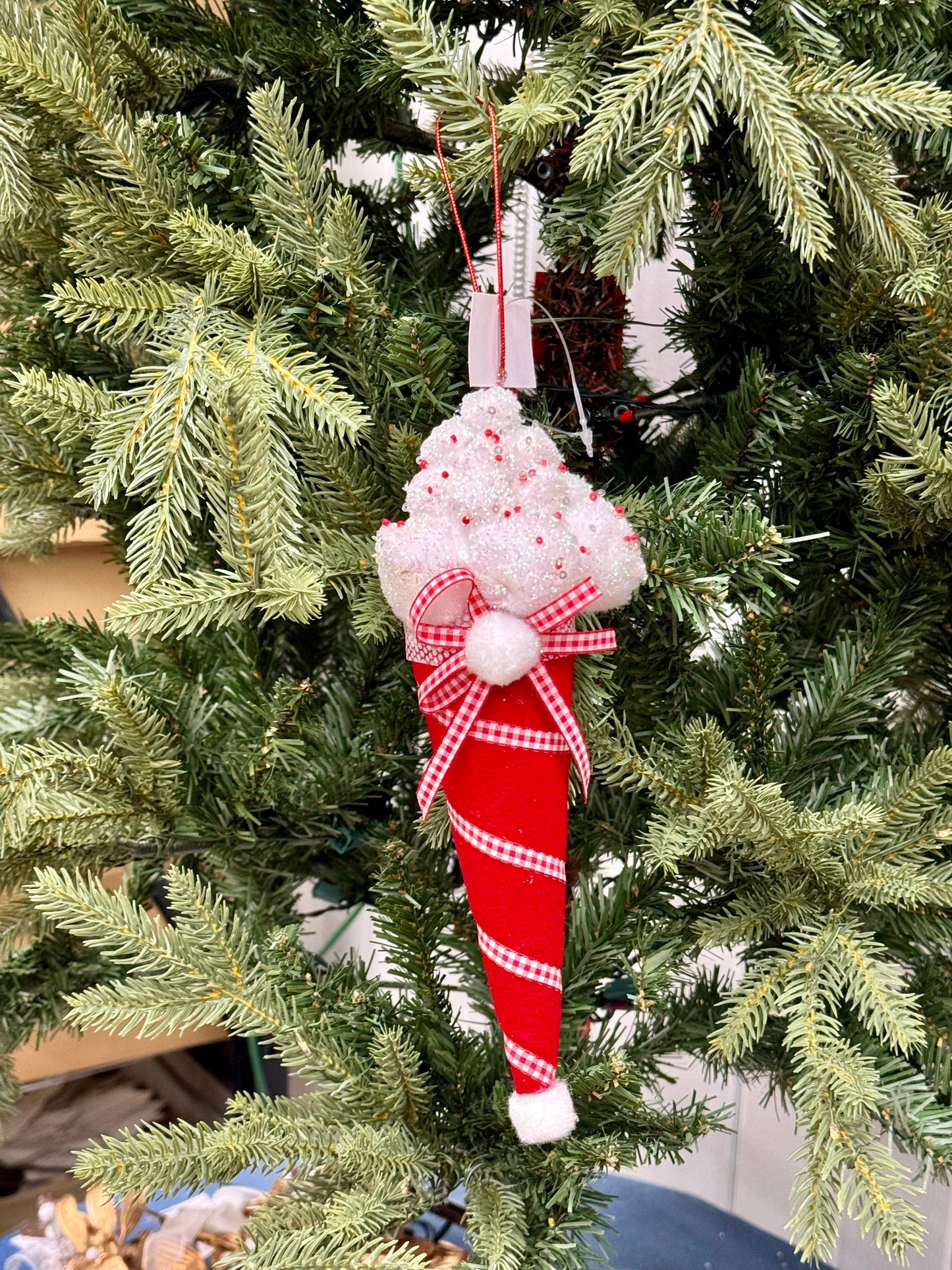 Red And White Cupcake Or Ice Cream Cone Ornament