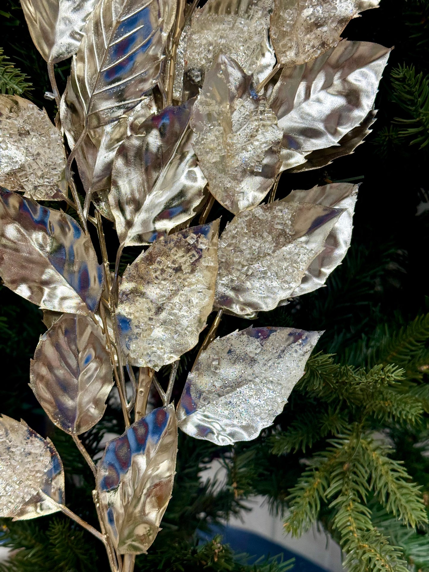 31 Inch Champagne Glitter Iced Birch Leaf Spray