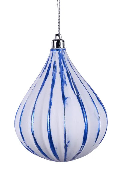 5 Inch Royal Blue And White Teardrop Stripe Ornament
