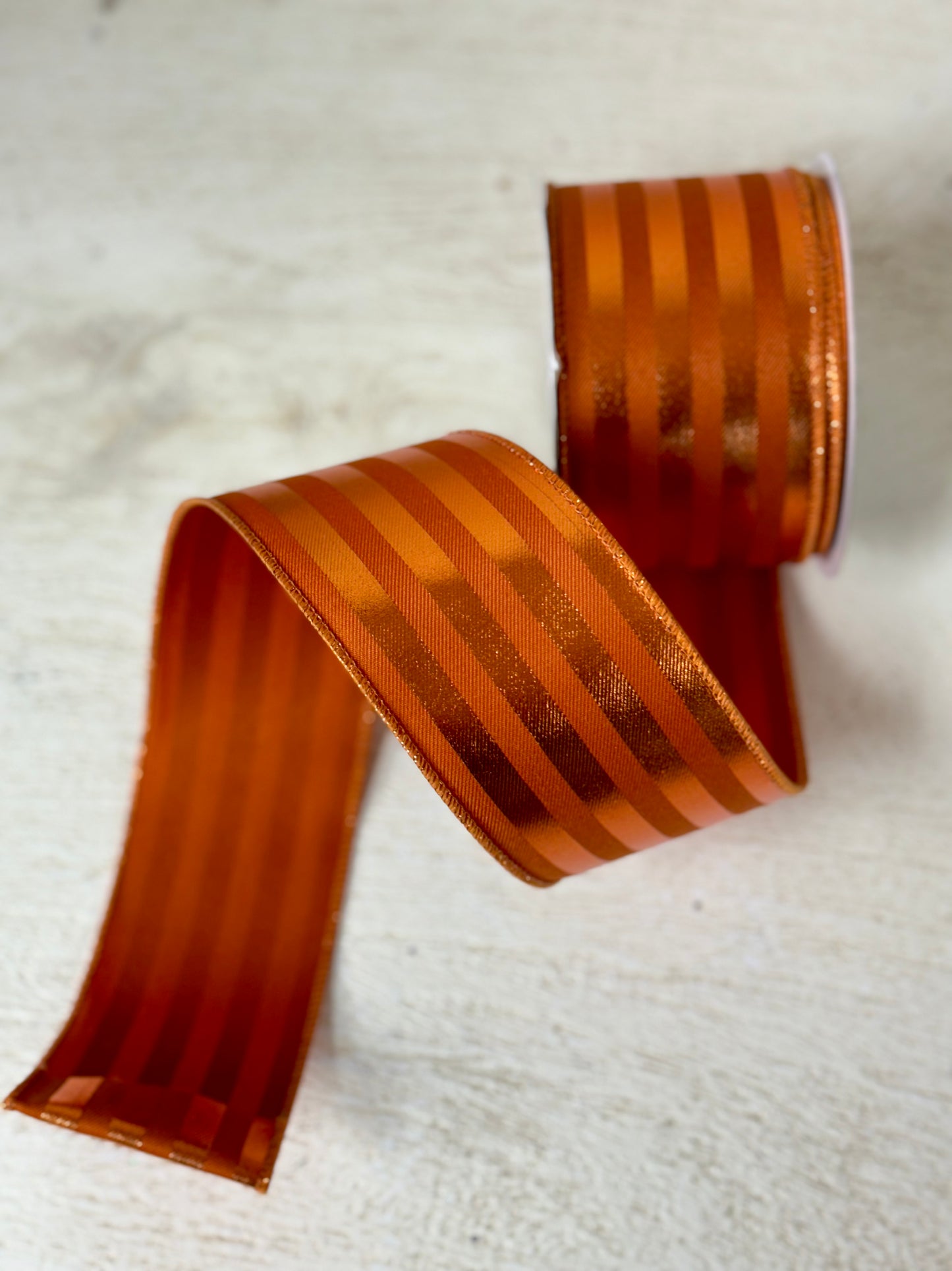 2.5 Inch By 10 Yard Autumn And Copper Metallic Striped Ribbon