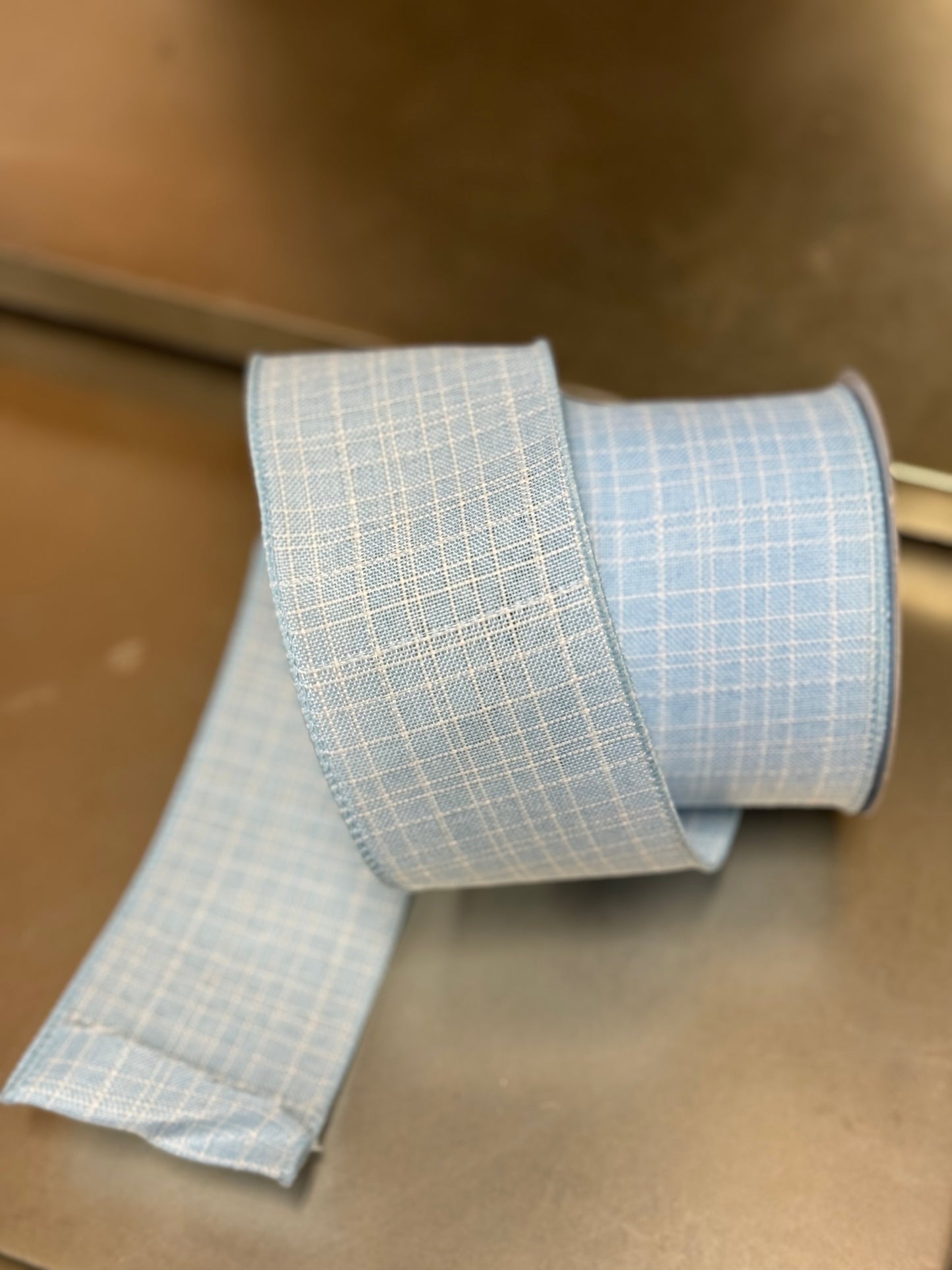 2.5 Inch By 10 Yard Blue Check Burlap Ribbon