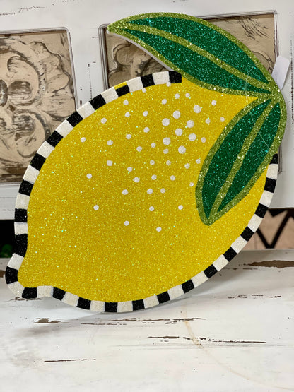 Yellow Glitter Eva Lemon With Black And White Striped Border
