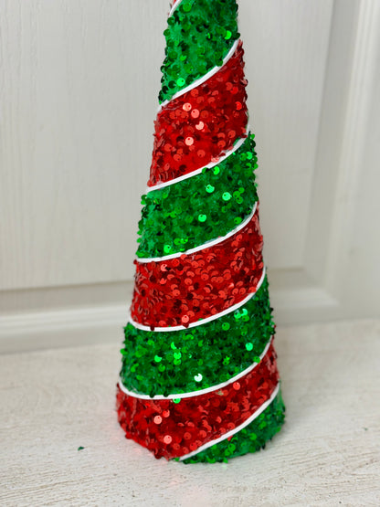 15.75 Inch Red And Emerald Sequin Cone Tree