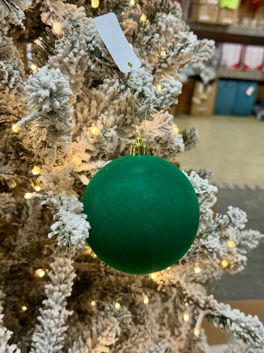 4 Inch Hunter Green Flocked Ornament Ball