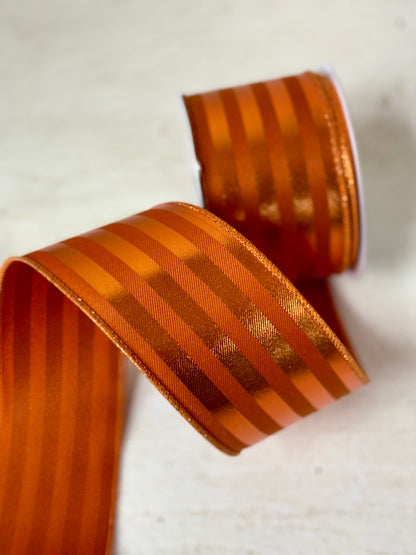 2.5 Inch By 10 Yard Autumn And Copper Metallic Striped Ribbon