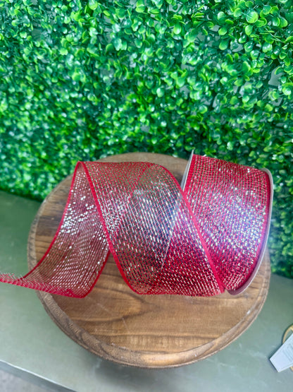 3 Inch by 20 Yards Red with Silver Glamour Designer Netting