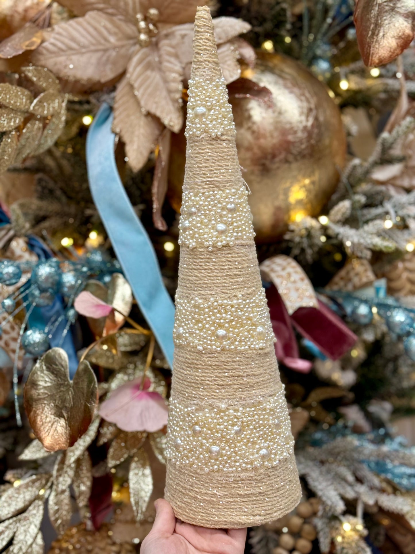 17.5 Inch Glitter Pearl Beaded Cone Tree