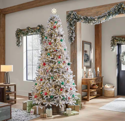 Home Accents Holiday 9 ft. Pre-Lit LED Starry Light Flocked Artificial Christmas Tree Open Box