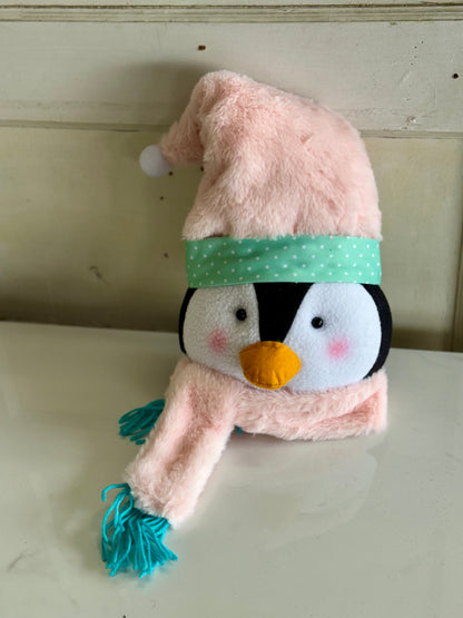 20.5 Inch Fabric Penguin Head With Scarf Wreath Attachment