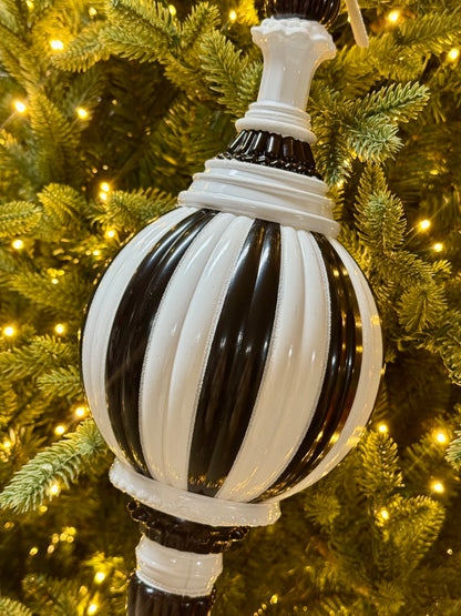 18 Inch Black And White Vertical Finial Ball Ornament