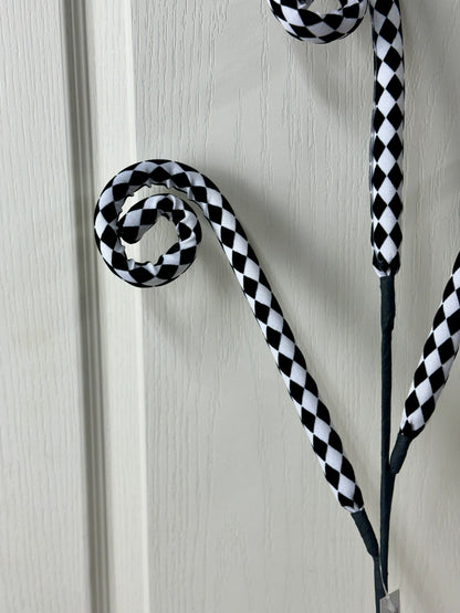 31 Inch Black And White Harlequin Curly Spray