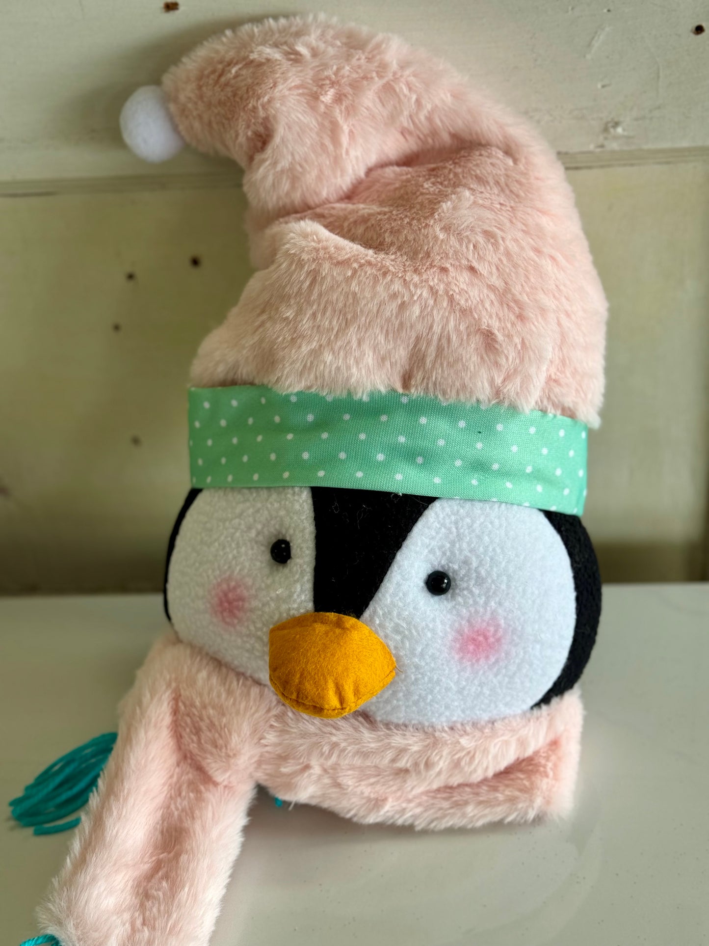 20.5 Inch Fabric Penguin Head With Scarf Wreath Attachment