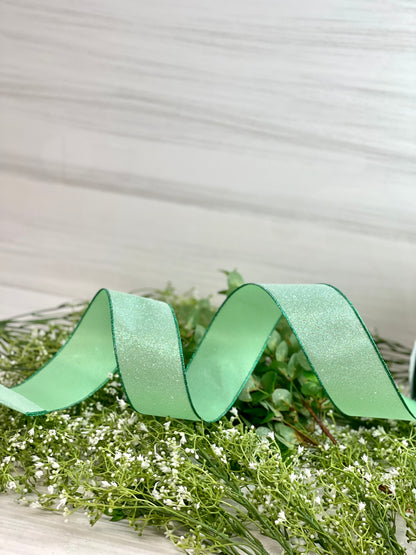 2.5 Inch By 50 Yard Green Glitter Ribbon