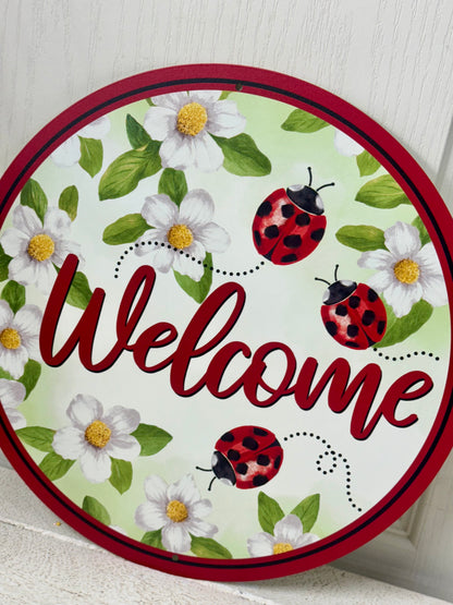 12 Inch Welcome Ladybug Metal Sign