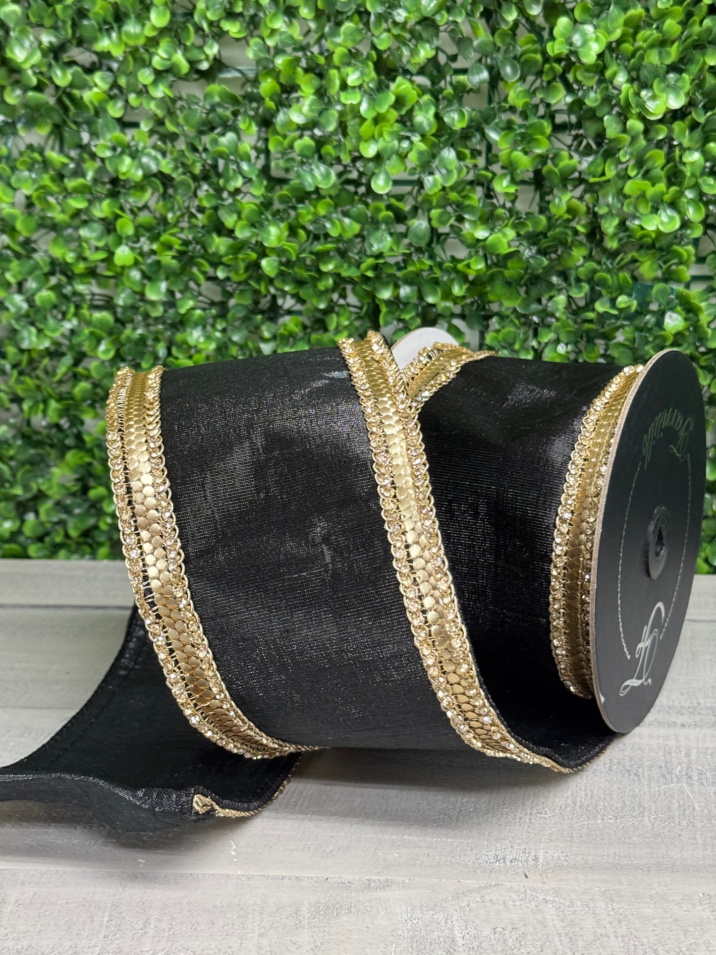 Farrisilk 4 Inch By 5 Yard Black Diamond Riveria Ribbon
