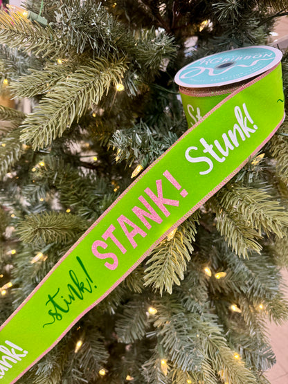2.5 Inch By 10 Yard Pink And Lime Green Stink Stank Stunk Ribbon