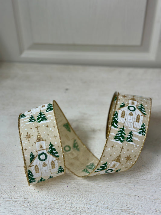 2.5 Inch By 10 Yard White Winter Church Ribbon