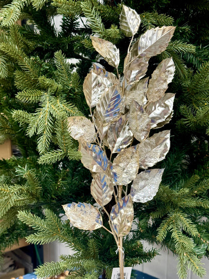 31 Inch Champagne Glitter Iced Birch Leaf Spray