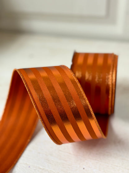 2.5 Inch By 10 Yard Autumn And Copper Metallic Striped Ribbon